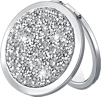 mpowtech Magnifying Silver Compact Mirror - Mix Diamond Mirror 1x/2x Magnification Travel Makeup Mirror,Double Sided Small Pocket Mirror,Folding Purse Mirror,Cosmetic Mirror for Gift