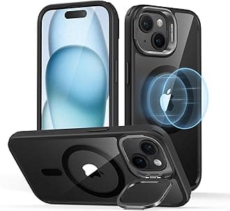 ESR Classic Series Smartphone Case for iPhone 15 Plus, MagSafe Compatible, US Military MIL Standard Protection, Hidden Stand, Scratch-Resistant Back, Clear Black