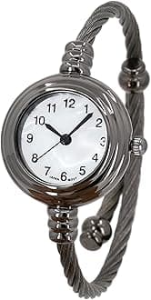 Collections Women's Cuff Watch - Round Analog Display Arabic Numbers 23mm Case Wire Bracelet Watch for Women Elegant Cable Cuff Bangle Wrist Watch