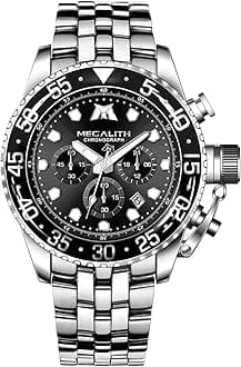 Mens Watches Stainless Steel: Waterproof Chronograph Wrist Watch with Large Dial - Analogue Quartz Watch with Luminous Date - Gift for Business Dress Men