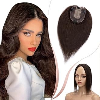 Elailite Human Hair Toppers For Women uk Real Hair Silk Base Clip in Crown HairPiece Toupee - Extensions For Thinning Hair (#02 Dark Brown, 6 Inch)