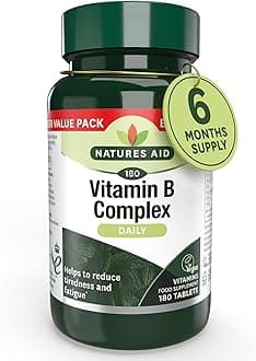 Natures Aid Vitamin B Complex 180 Tablets – High Potency – Supports Energy Metabolism, Nervous System, Brain & Immune Function – Vegan, Gluten Free, Non-GMO – Overall Wellbeing Supplement