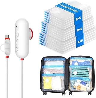 15 Pack Travel Vacuum Storage Bags with USB Pump, Vacuum Packing Seal for Luggage and Suitcase, Space Saver for Clothes and Clothing Travel