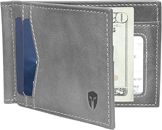 RFID Blocking Slim Minimalist ID Inside Front Pocket Wallet, Premium Full Grain Leather, Money Clip, 9 card Slots, Leather (Slate Gray)