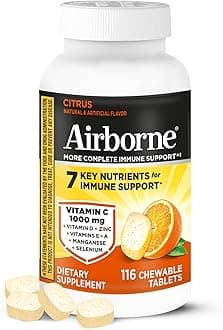 Vitamin C 1000mg (per Serving) - Citrus Chewable Tablets (116 Count in a Bottle), Gluten-Free Immune Support Supplement, with Vitamins A C E, Zinc, Selenium, Echinacea, Ginger, Antioxidants