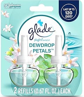 Glade PlugIns Refills Air Freshener, Dewdrop Petals, Scented and Essential Oils for Home and Bathroom, 0.67 Fl Oz, 2 Count