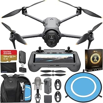 Mavic 4 Pro Drone 6K60 HDR, 100MP, 51-Min Max Flight Time, 18.6-Mile Range, ActiveTrack 360 Subject/Vehicle Tracking, Omnidirectional Avoidance Bundle with 128GB Memory, 2 Year CPS Warranty, Backpack, Bundle It Better Lens Cloth + More