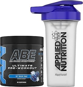Applied Nutrition Bundle ABE Pre Workout 315g + 700ml Protein Shaker | All Black Everything Preworkout Boosts Energy & Performance with Citrulline, Creatine, Beta Alanine (ICY Blue Raz)