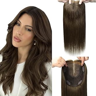 Hair Toppers for Women Real Human Hair, Chocolate Brown 6x7inch Large Base 12inch Hair Pieces for Women with Thinning 55g 360°Cover Clip In Extensions Topper Add Volume (#4Toppers-12inch)