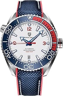 Men's Wrist Watch Pagani Design Automatic Mechanical Stainless Steel Sports Diving Watch NH35 Movement, Sapphire Glass,Nylon Rubber Strap, Brand Elegant Watch for Men (Tape White)