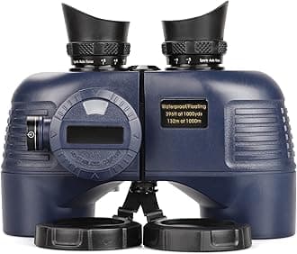 10x50 Marine Binoculars with Compass for Adults - Waterproof BAK4 Prism FMC Lens Binoculars with Rangefinder Compass and Shoulder Harness Strap for Navigation Hunting Bird Watching
