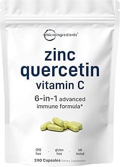 Micro Ingredients Quercetin with Vitamin C and Zinc, 240 Capsules | Quercetin 500mg, Vitamin C 500mg, Zinc 50mg (Picolinate, Citrate, Glycinate, Gluconate) | Complete Immune Support Supplements