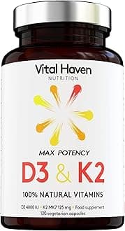 100% Natural - Vitamin D & K (D3 & K2) - Vegetarian - High Strength (D3 4000 ...