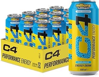 – C4 Performance Energy Drinks Millions Bubblegum 500ml (12 Pack) | Sugar Free Energy Drink with 160mg Caffeine, 250mg Betaine, 1050mg Taurine | Low Calorie Fizzy Drinks for On The Go Energy and Focus