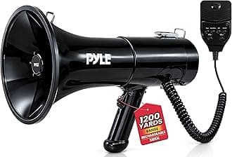 Pyle 100-Watt Square Megaphone Bullhorn, Lightweight and Portable Loudspeaker Horn with Aux (3.5mm) Input for MP3/Music, Automatic Siren, Whistle, MIC/Talk (Black), 1500 Square Yards Projection Range