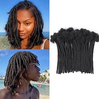 6 Inch 40 Strands Loc Extensions Human Hair, 0.6cm Pencle Size Dreadlock Extensions Human Hair for Women Men Full Handmade Permanent Dreads Locs(Natural Black)