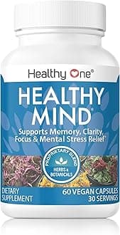 Healthy Mind - Safe for Teens - Brain Fog - Cognitive Function - Concentration - Focus - Neural Optimization - Mood - Ginkgo Biloba - Ginseng - Rhodiola - Bacopa - Gotu Kola - Green Tea - 150 Count