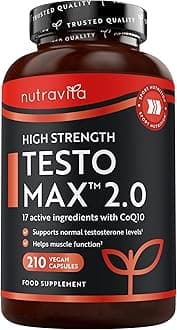 Nutravita Test Booster for Men - 210 Vegan Capsules - 1450mg per Testosterone Supplement Serving - TESTOMAX™ 2.0 Contains 17 Active Ingredients Incl. Ashwagandha KSM 66®, CoQ10, Maca Root
