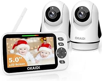 OKAIDI Video Baby Monitor with 2 Cameras, 5 Inch Screen, WiFi Free Baby Monitor, 30H Battery and 1000ft Range, Pan/Tilt Baby Camera