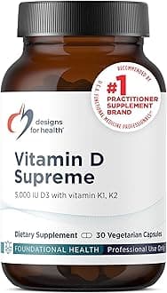 designs for healthVitamin D Supreme - Vitamin D 5000 IU with 2000mcg Vitamin K as MK4 for Bone Health, Heart Health & Immune Support - Vitamin D3 Enhanced with GG Supplement (30 Capsules)