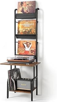 Tewinko Record Player Stand with Vinyl Storage, Record Player Table with Vinyl Record Storage up to 200 Albums, Turntable Stand with Record Holder Display Shelf, Record Player Cabinet Organizer Rack