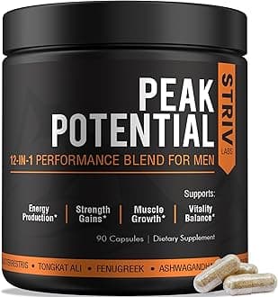 Peak Potential 12-in-1 Testosterone Support for Men – Fenugreek, Ashwagandha & Tongkat Ali – Natural Strength, Energy & Muscle Builder – 90 Capsules