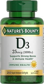 Nature’s Bounty Vitamin D3 1000 IU, Immune Support, Helps Maintain Healthy Bones, 250 Rapid Release Softgels