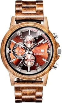 Wooden Watch for Men Women, Stylish Chronograph Military Casual Calendar Wood Watches