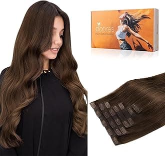 DOORES Seamless Clip in Hair Extensions, Chocolate Brown 150g 7pcs 20 Inch, Clip in Extensions Real Human Hair for Women