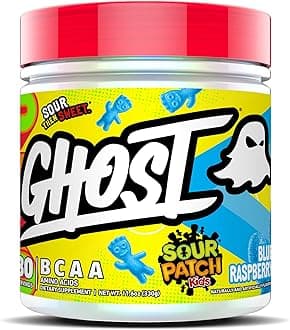 GHOST BCAA Powder Amino Acids Supplement, Sour Patch Kids Blue Raspberry - 30 Servings - Sugar-Free Intra, Post & Pre Workout Amino Powder & Recovery Drink, 7G BCAA