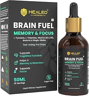 Brain Fuel Drops for Memory & Focus with Ginkgo Biloba, Brahmi, L-theanine | Nootropic Brain Booster Supplement - 50ml