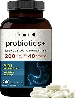 Probiotic 200 Billion CFU – 40 Strains Per Serving | 240 Veggie Capsules with Prebiotics and Probiotics – Full Spectrum Complex with Enzymes – Daily Probiotics for Women & Men