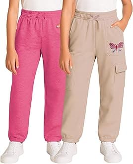 Real Love Girls Sweatpants - 2 Pack Lighweight Soft Fleece Cargo Pants & Jogger Sweatpants for Girls (Sizes 7-16)