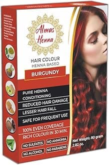 AL HASNAYN ENTERPRISES Almas Henna 80 GRAM Hair Color, Burgundy, 100% Organic Henna Powder Infused with Goodness of Herbs, Natural Henna Hair Color For Soft Shiny Hair, 2.82 OUNCE