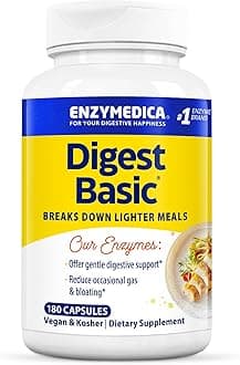 Enzymedica Digest Basic, Digestive Enzymes for Sensitive Stomachs, Offers Fast-Acting Gas & Bloating Relief, 180 Count