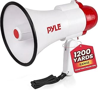 Pyle 30W Megaphone Bullhorn with 1200-Yard Range, Built-in Siren, Voice & Alarm Modes, Adjustable Volume Control, Ergonomic Pistol Grip, Foldable Handle - Ideal for Indoor/Outdoor Sports & Events