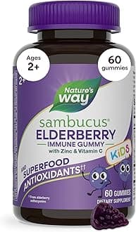 Nature’S Way Sambucus Elderberry Gummies For Kids, Immune Support Gummies*, With Vitamin C And Zinc, Delicious Berry Flavor, 60 Gummies