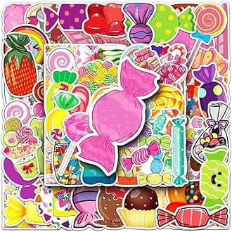 Candy Stickers |50Pcs Colorful Candy Waterproof Vinyl Decals for Water Bottles Laptop Luggage Cup Computer Mobile Phone Skateboard