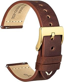 WOCCI Old-fashioned Watch Strap, Top Grain Leather, French Wax Thread, Quick Release, Stainless Steel Buckle, Replacement Straps for Men, Band Width 17mm 18mm 19mm 20mm 21mm 22mm 24mm