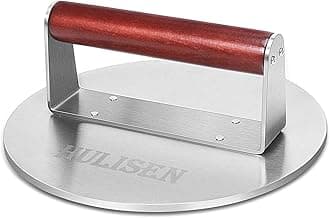 HULISEN 8.5-Inch Burger Press, 2.5 lbs Heavy Duty Bacon & Grill Press, Stainless Steel Smashed Burger Press, Round Smasher with Wood Handle, BBQ Griddle Accessories for Hamburger, Steak, Meat