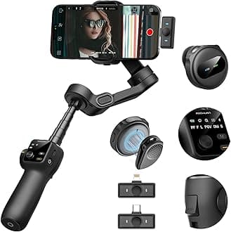 AOCHUAN Gimbal Stabilizer for iPhone & Android,3-Axis Phone Gimbal w/Wireless Lavalier Microphone,Built-in 7.8" Extension Pole,OLED Display,Phone Stabilizer for Video Recording TikTok(V8 Mic Kit)