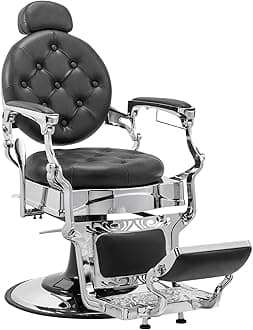 - Heavy Duty Vintage Recline Barber Chair Hydraulic with Headrest, Supports up to 700lbs & 360°Rotatable, Professional Salon Beauty Spa Shampoo Equipment (Button Style)