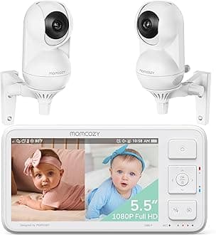 Baby Monitor with 2 Cameras 5.5" 1080P Full HD Split Screen Video Baby Monitor with Camera and Audio, No WiFi 5800mAh Battery, ECO, VOX, Clear Night Vision 1640ft Range (SD Card not Included)