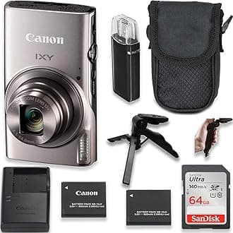 Canon Powershot IXY 650 / ELPH 360 20.2MP Point and Shoot Digital Camera (Silver) w/ 6.5’’ Tripod, Extra Battery, Case and 64 GB Memory (Renewed)