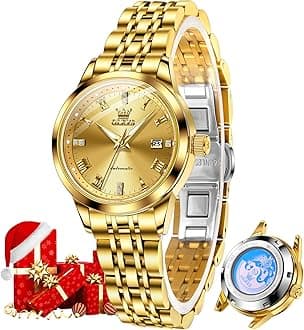 - Womens Automatic Watch Gold Luxury Diamond Self Winding Ladies Wrist Watches Waterproof Luminous Date