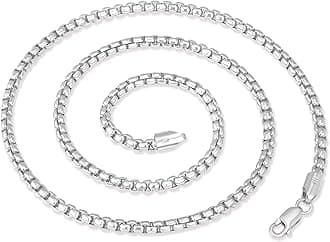 Mens Silver Chain Silver Box Chain for Women with 925 Sterling Silver Lobster Clasp 3.5mm Necklace for Women Mens Box Chain Silver Necklace Chain 16/18/20/22/24/26/30 Inches