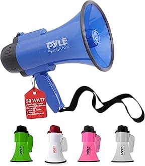 Pyle Portable Megaphone Speaker Siren Bullhorn - Compact and Powered by 30 Watt Battery, Light Blue
