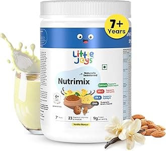 Vanilla Nutrimix 7+ (350g) | 7-12 Years | Naturally Sweetened with Dates & Jaggery | With 23 Essential Vitamins & Minerals | 9g Protein per Serving | Supports Overall Health & Development | With Ragi, Millet, Almonds & Oats | Vanilla Flavour Nutrition Drink Powder