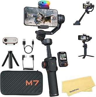 hohem iSteady M7 AI Tracking Gimbal Stabilizer for iPhone Android Smartphone,3-Axis Phone Gimbal with Fill Light and 1.4" Detachable Touchscreen Remote Control for YouTube TikTok Vlogging Travel