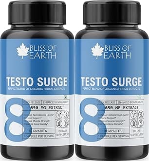 Testo-Surge 650mg, Natural Testo Booster For Men With Shilajit Extract & 20 High Potency Herbal Extracts, Increase Stamina & Strength (Pack Of 2)
